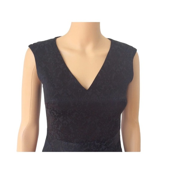 ZARA Sleeveless Embossed Jacquard V Neck Dress Pockets Zipup XS Black #2666 - Picture 10 of 12